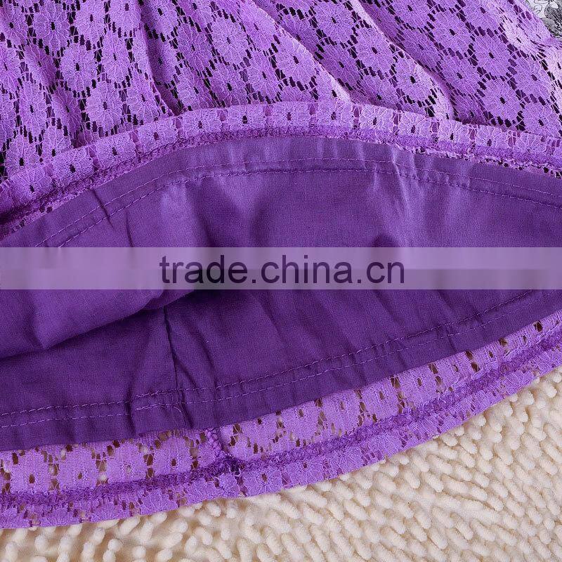 Wholesale beautiful birthday girl dress lace baby girl dress with waistband short baby casual lace dress boutique dress