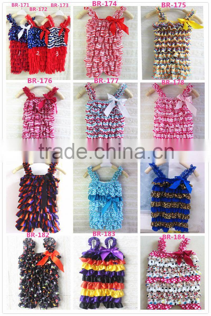 Hot sale Fashion/ Pretty/ Soft Ruffled Rompers Baby Sleeveless Rompers/ Bodysuit Best Posh Petti Ruffle Lace And Satin Rompers
