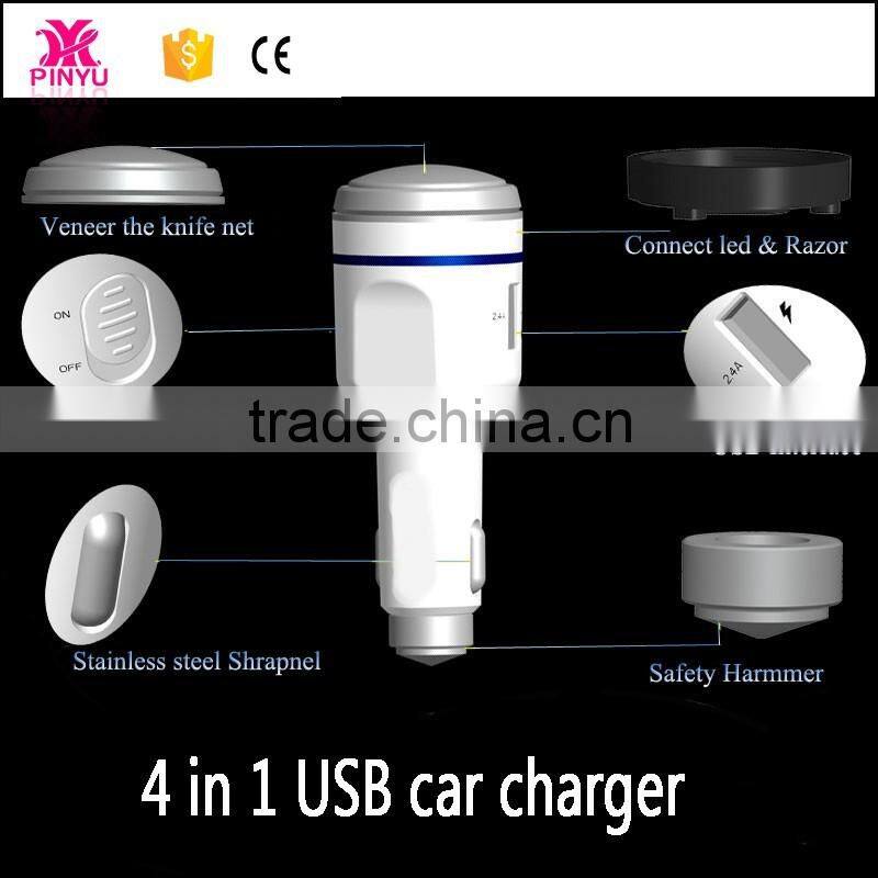 4 in 1 LED +harmmer + man razor usb car charger with brand logo for business