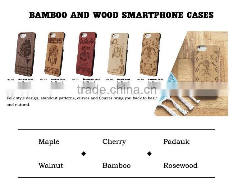 2016 Fashion DIY Laser Engraving Natural Cherry Wood Yellow Case for iPhone 6 6s, Wooden Carved Cover for iPhone 6 6s Plus