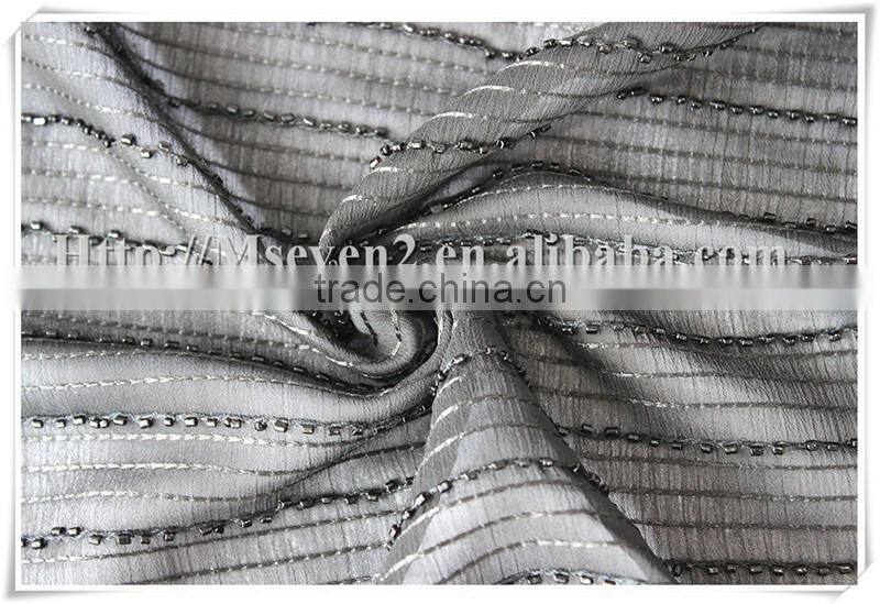 Newest useful elegant chiffon beaded voile fabric with Goldline for dress
