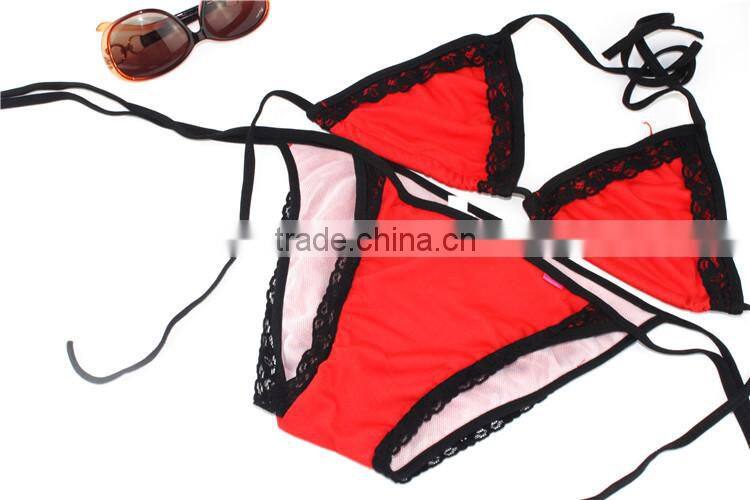 Cheap Women Sexy Beach Bikini Suit Top Thong Lace Pucker Butt Swimwear Bra Plus String