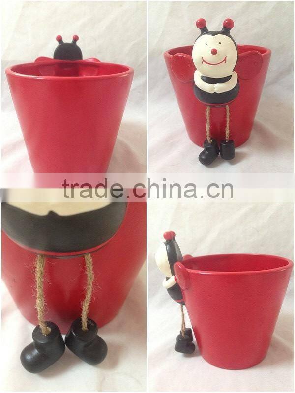 Personalized Handmade Color Painted Ceramic Bee Flower Pot for Sale