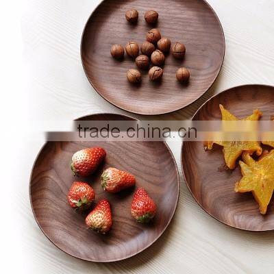 High Quality Food Safe Black Walnut Serving Tray Customerization Wooden Round Plate OEM New Design Wood Round Tray for Food FDA