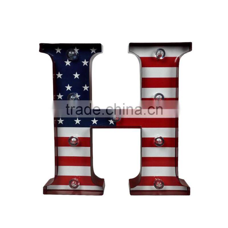Store More Metal Alphabet Star-stripe H LED Light For Decoration