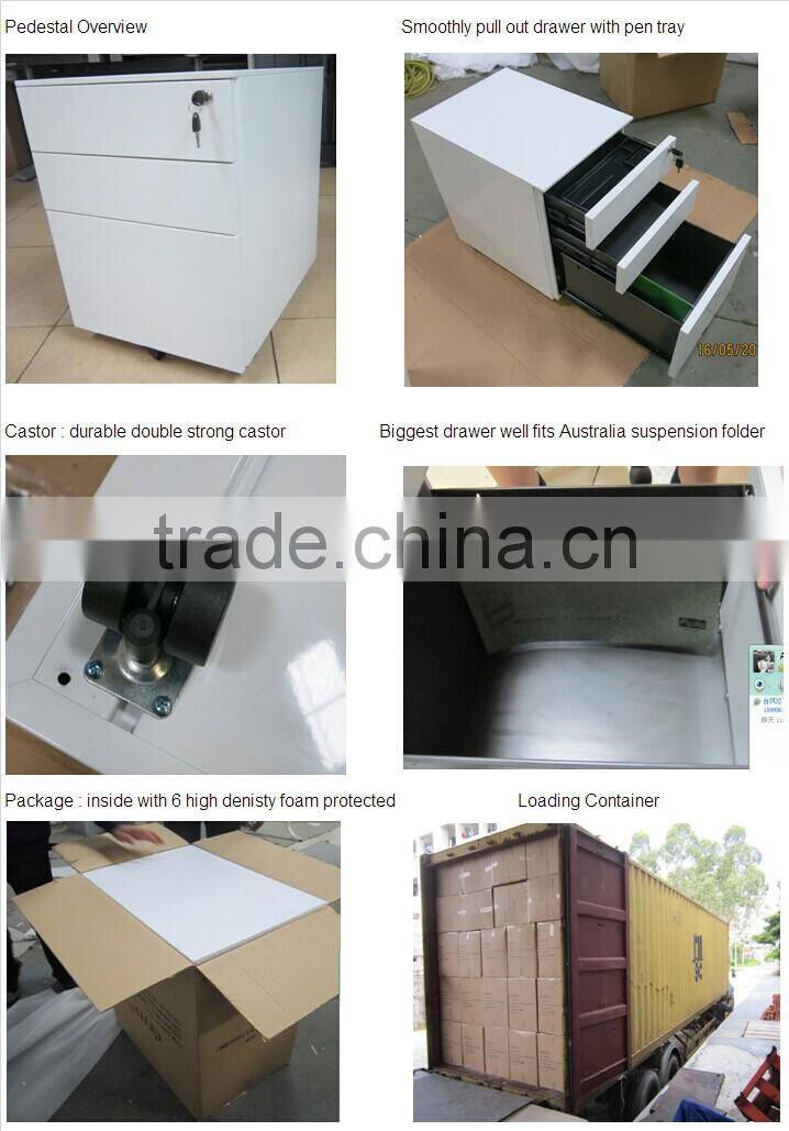 steel 3 drawers movable cabinet mobile pedestal with plastic top