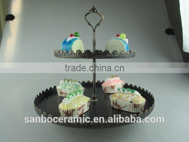 Factory direct price Two tier crystal cake stand round shape metal cake stand