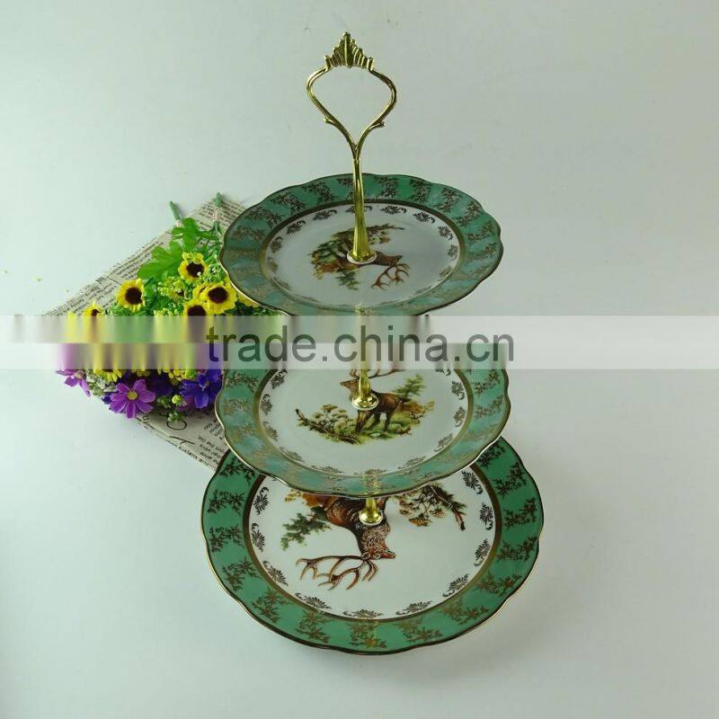 Wholesale Stocked porcelain cake stand for food, porcelain fruit plate with gold line,wedding cake use