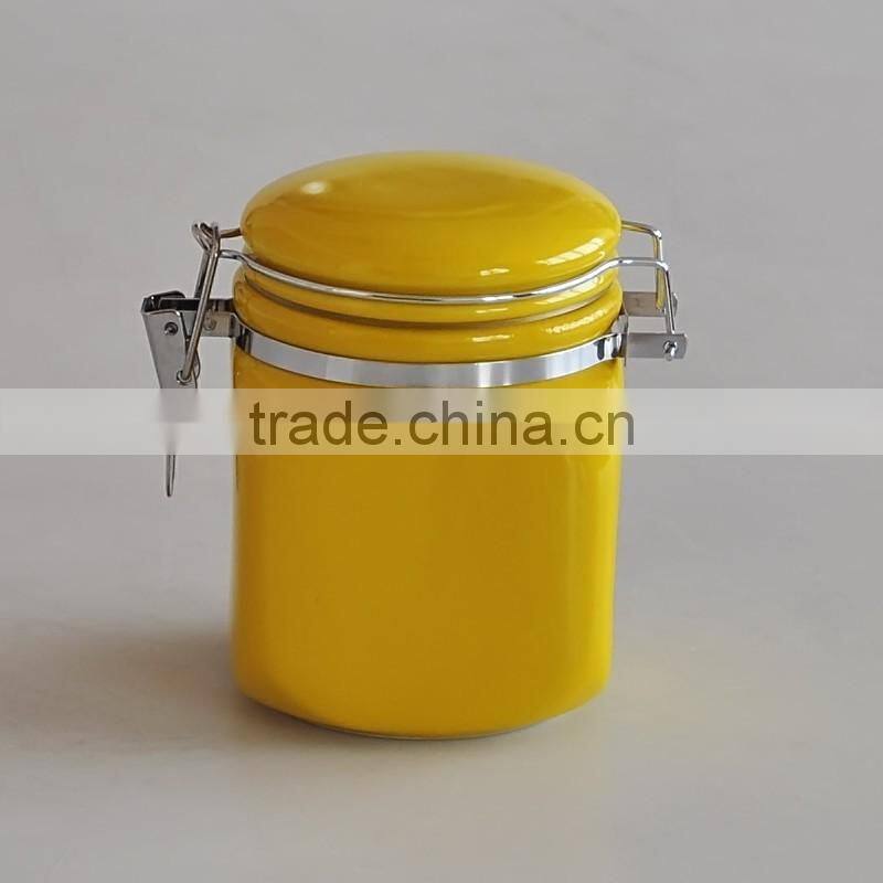 Colorful Solid Square Ceramic Jar with Lid, Ceramic Canister For Fruit and Honey