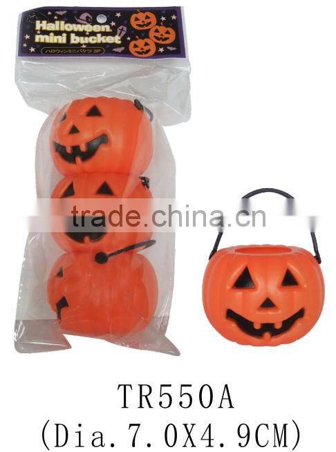 Mini plastic halloween pumpkin shape candy bucket set with handle