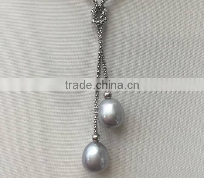 AAA 8-9mm raindrop freshwater doublepearl necklace with silver clasp