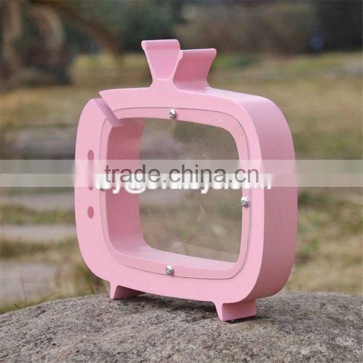 New design TV shape girls lovely wooden coin bank with logo customize W02A253