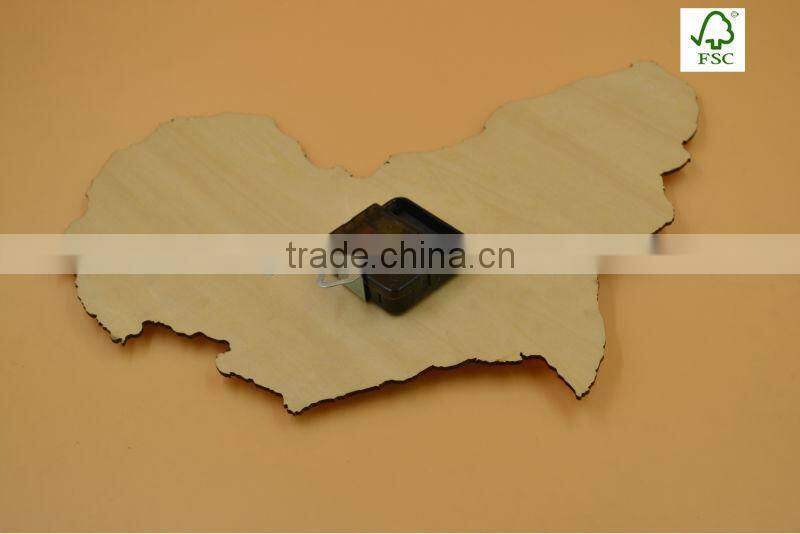 2015 new design|wood wall clock|country shap wall clock|home decor|wood handicraft