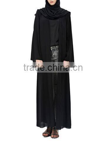 Guangzhou clothing OEM Pop up buttons Open Jacket Abaya with belt