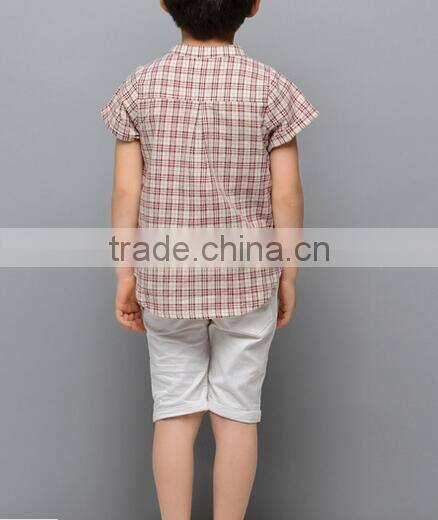 Aliabba wholesale fashion boy shirts band collar short sleeve checks shirts for children