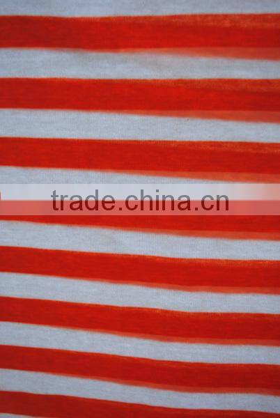 Orange and whtie striped fabric,100% cotton single jersey