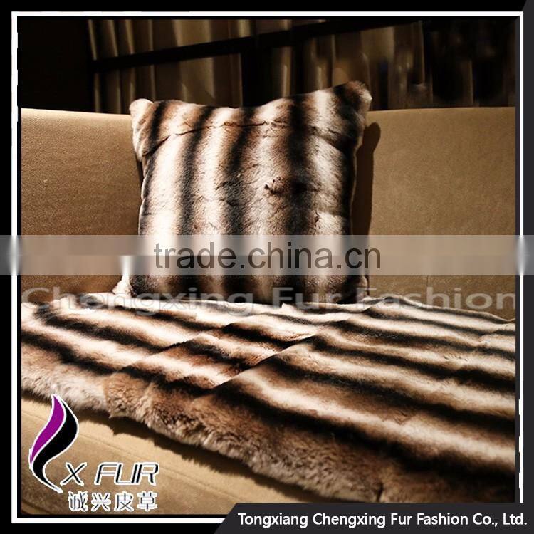 CX-D-128A Luxury Genuine Rex Rabbit Fur Throw Blanket Sofa Throw