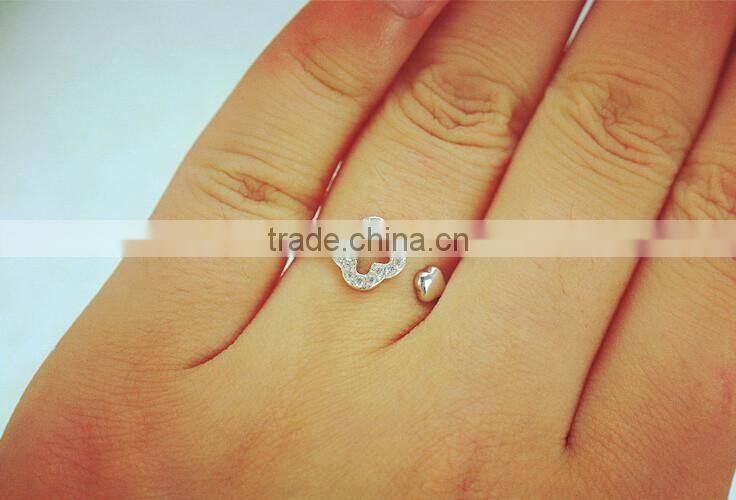 Spritual charm accessory Lucky Clover design top zircon diamond sterling 925 silver open ring