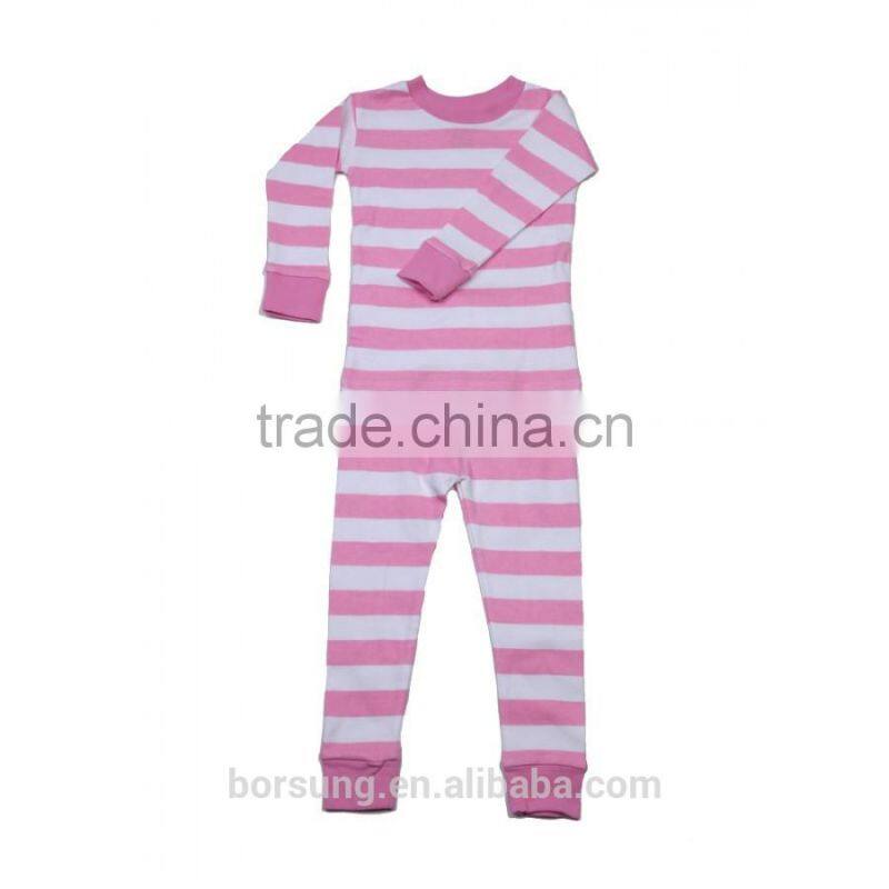 2015 Summer Latest Style, Organic Cotton Girls Pajamas Stripe , Long Sleeve Children Girls Pajamas