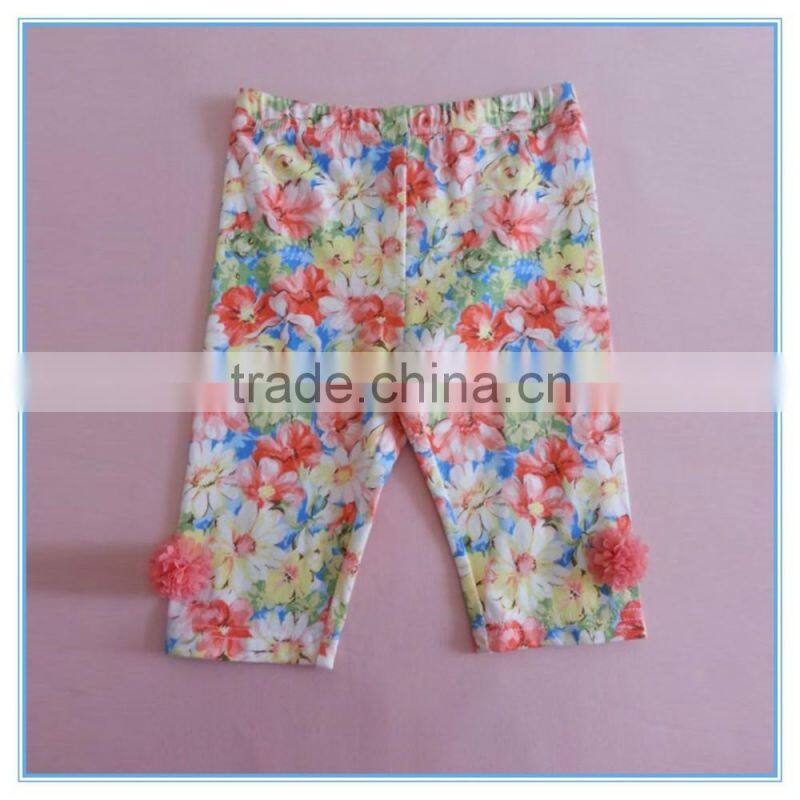 Wholesale custom super comfortable cotton fabric girl's floral leggings Stretch colorful pants trousers