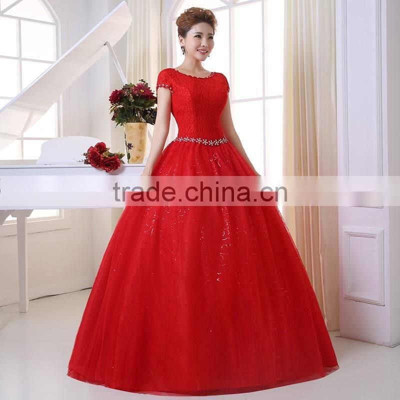 V neck cap sleeve long trail ball gown 2017 wedding dresses