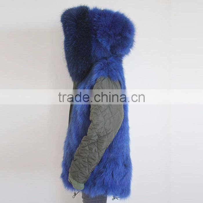 Myfur Army Green Fabric Parka with Fox Belly Fur Lining Winter Coat Wholesale