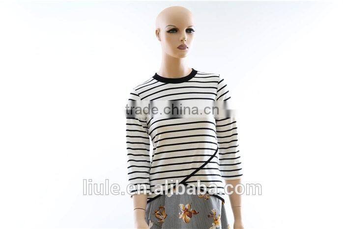 Fashion Design Lady Black and White Striped Casual Blouse Fitted Women Tops