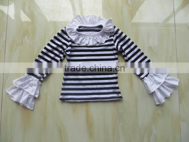 YW-140 baby top long sleeve stripe shirt with double ruffle 2015