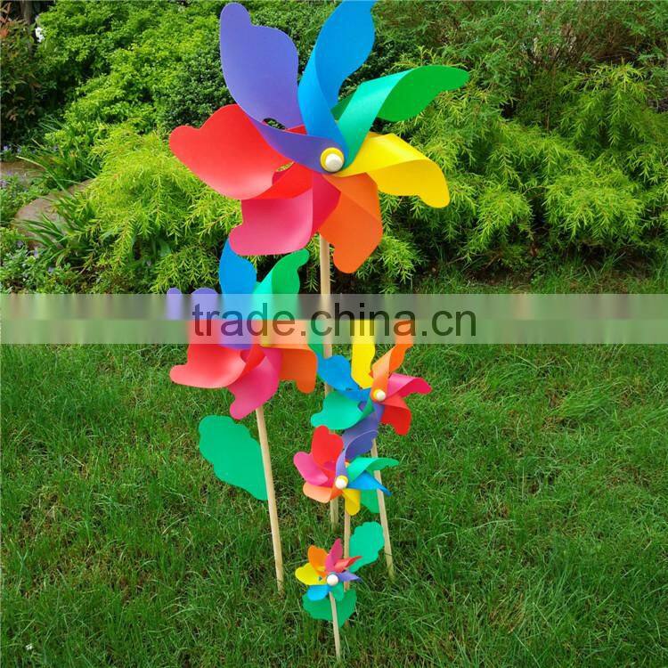 32cm plastic wooden pinwheel rainbow windmill kids toy outdoor decoration
