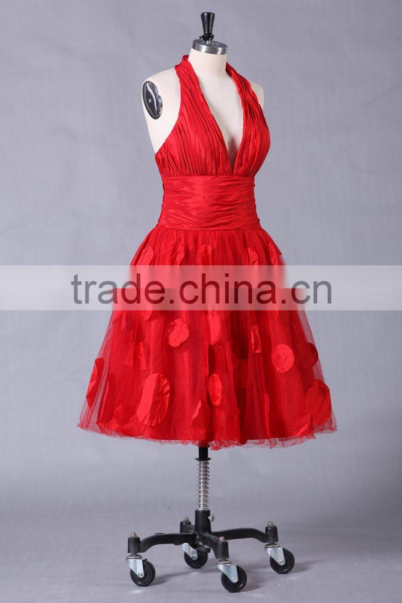 2017 new designer ruffle knee-length poly chiffom evening dress ED108