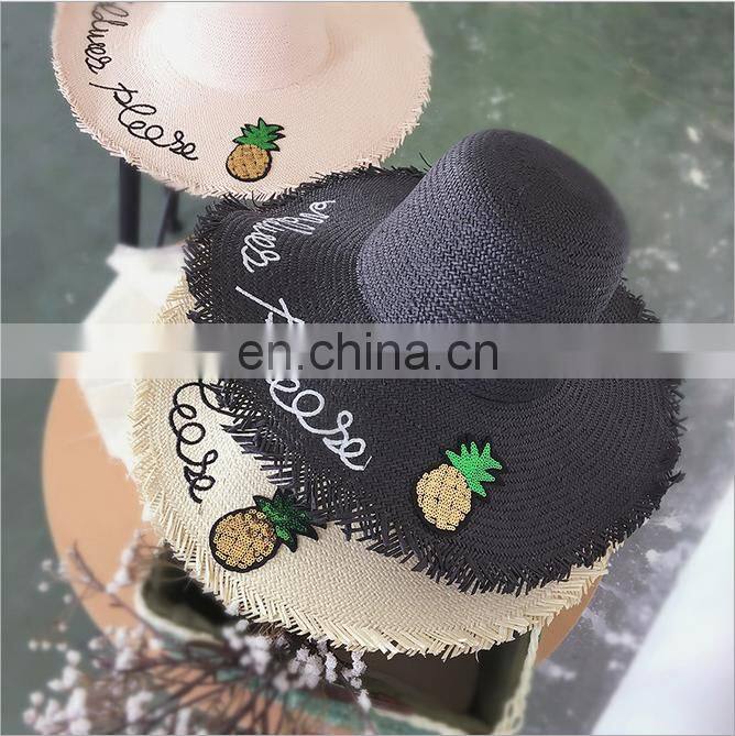 Letters Pineapple Straw Hat Large Eaves Sunscreen Beach Hat