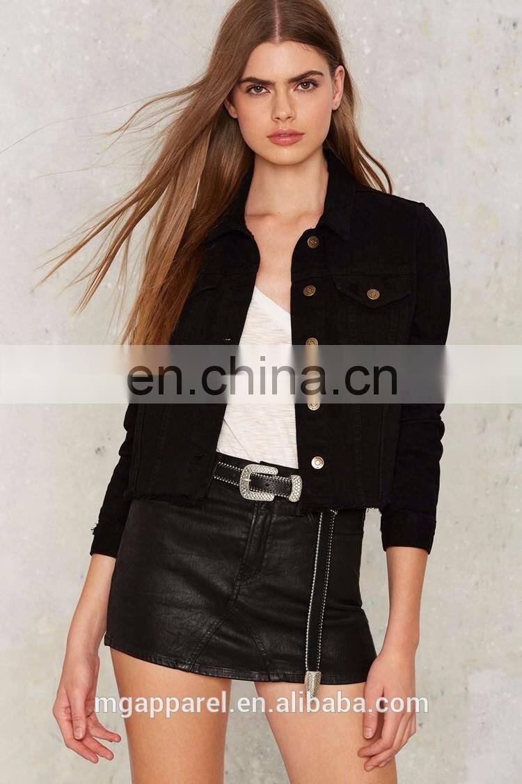 2017 Latest fashion women jean jacket wholesale ladies denim embroidered jacket