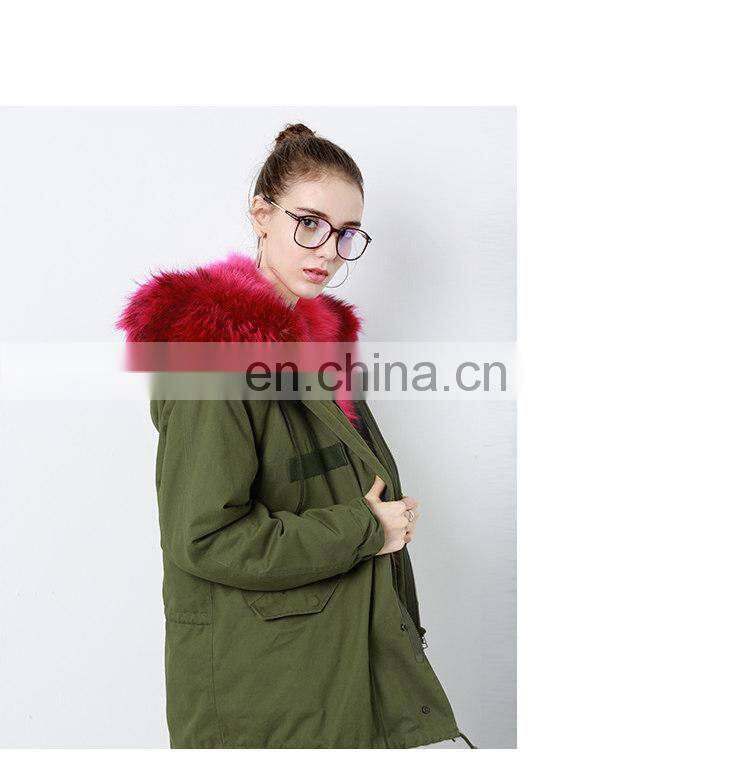2016 Top Selling Fashion European Outwear Warm Raccoon Fur Collar Hood Winter Jacket Parka