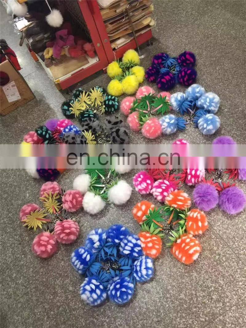 2017 Newest Style Fox Fur Ball Keychain, Pineapple Fur Keychain Pom Pom Bag Pendant