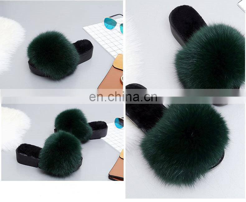 Wholesale Cheaper Fox Fur Shoes Slippers Fox Fur Slides Women Shoes