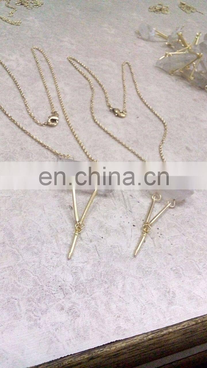 2015 Latest Design Clear Agate Natural stone Brass Boho Pendant Necklace