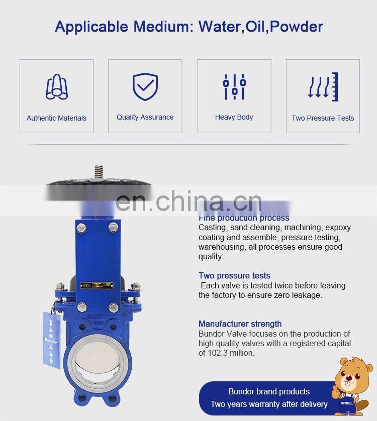 Bundor class150 DN100 WCB wafer type knife gate valve manufacturer
