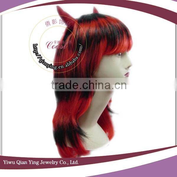 Cheap fashion synthetic ox horn Halloween carnival party wig