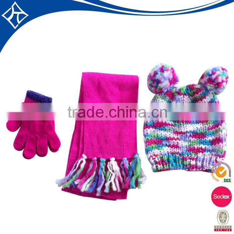 hot sale kid hat mitten hat glove scarf combination