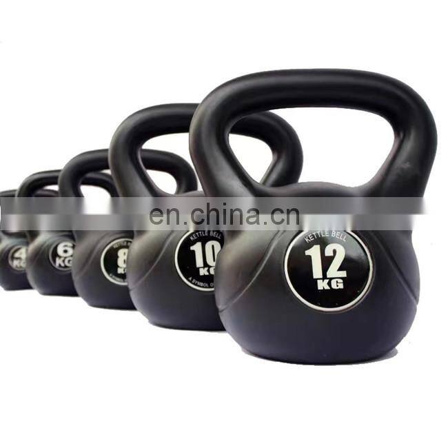 Durable vinyl and filled with cement plastic kettlebells set