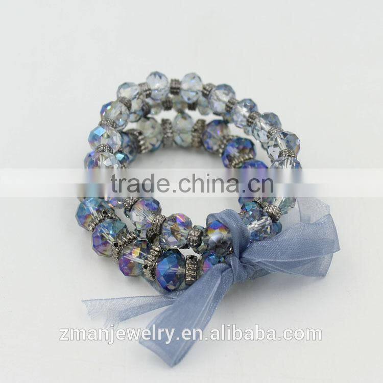 Handmade Multilayer Colorful Glass Bead With Ribbon Fashion Bracelet