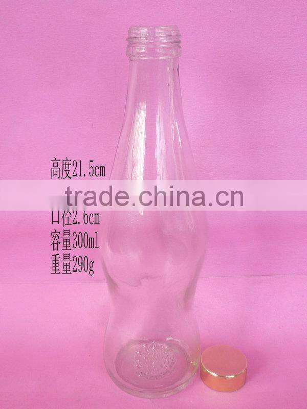 300ml glass juice bottle, 300ml glass beverage bottle with cap