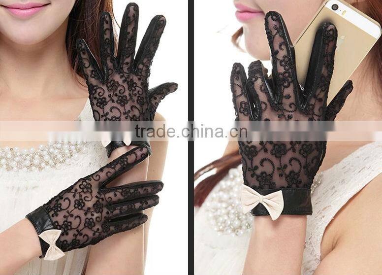 New style lace leather gloves prevent bask in summer sheepskin gloves with bowknot and uv protection