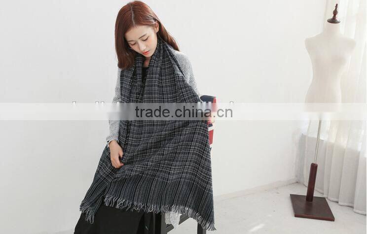 Newest Fringed Tassel Jacquard Checked Plaid Fashion Ladies Winter Wool Scarf