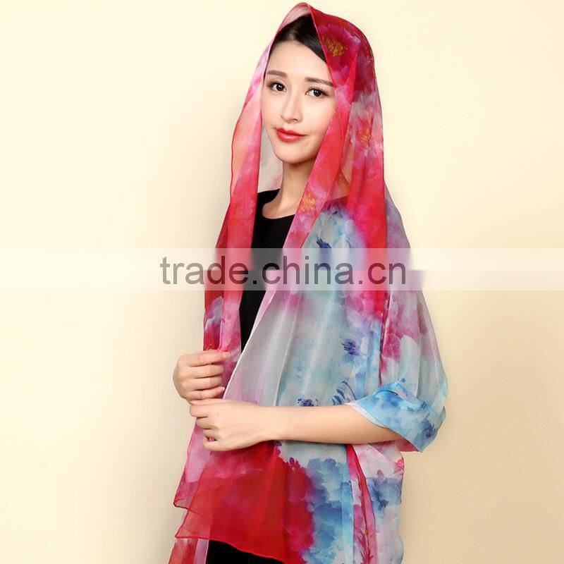 2016 summer high quality digital printed 100%pure silk scarf, hangzhou factory silk scarf shawl,modern vintage style scarf