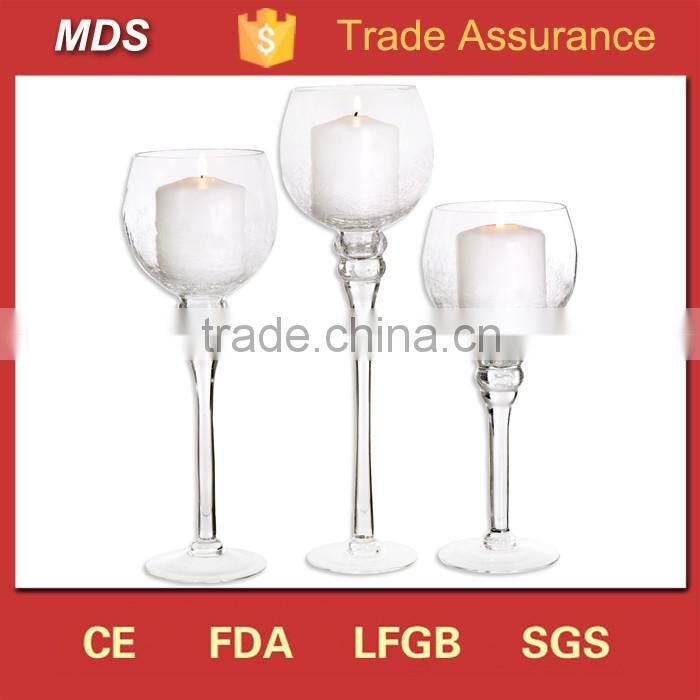 Cone shaped clear glass long stem candle holder cross