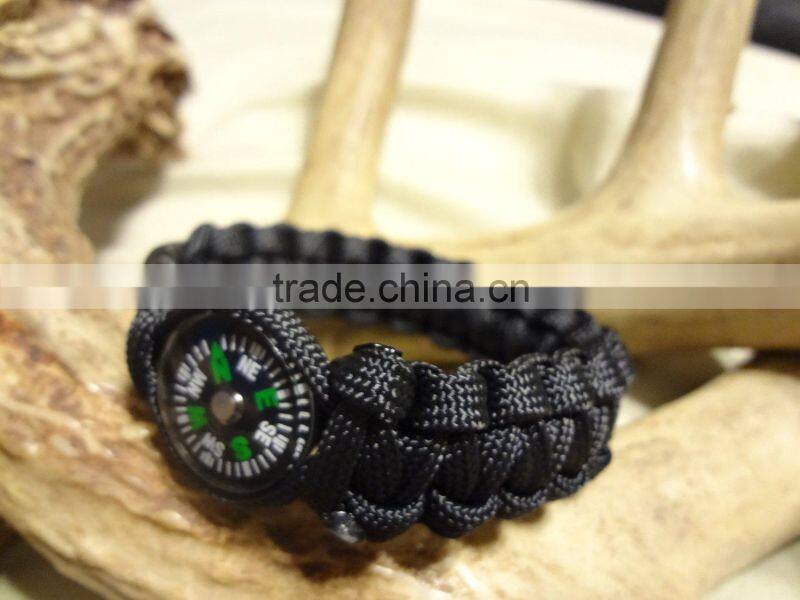 9" Green Paracord Bracelet Survival Kits Whistle Compass Buckle