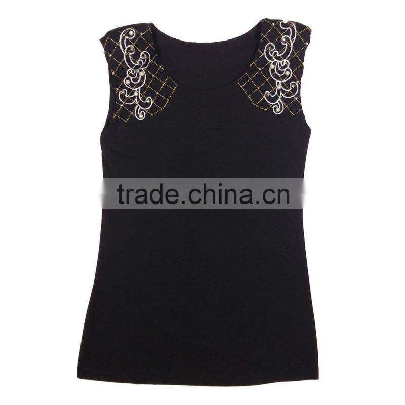 Hot Selling Padded Shoulder Pearl Beaded Fashion Top