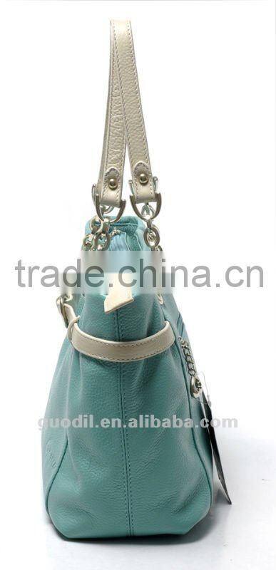 Summer best selling Contrast color block belt tote bags fashion ladies genuine leather handbags 2012