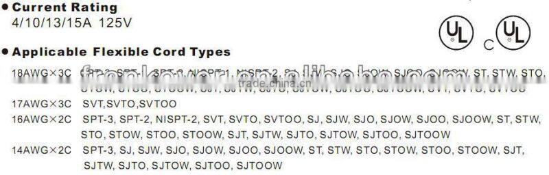3pin PVC America / Canada POWER CORD with UL and CUL China manufacturer